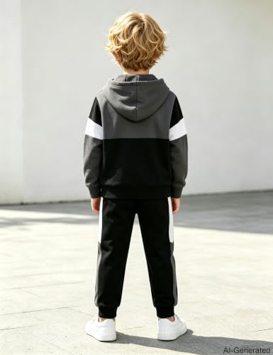 Image of Boys Clothes Long Sleeve Color-blocked Hoodie Top and Pants 2PCS Winter Sweatsuits Fall Boys Outfits 2-8 Years