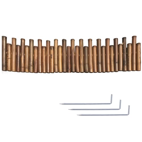 Bamboo Short Fence with Ground Spikes for Fixing, Outdoor Garden Lawn Edging Low Fence for Yard Flower Bed Patio Landscaping, Rustic Flexible Decorative Border, 39.37'' L x 5.9''/7.87'' H (Brown)