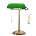 NISSAFORS Bankers Desk Lamp, Green Glass Shade, Vintage Desk Lamp with Pull Chain Switch, Retro Table Lamps for Home Office LED Bulb Included (Retro Gold+Green, Small)