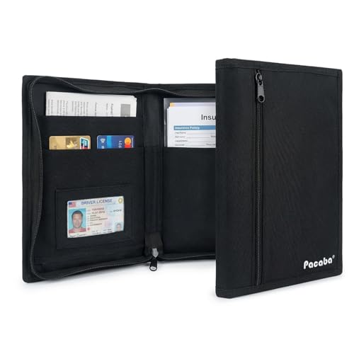 Car Registration and Insurance Card Holder, Glove Box Organizer Vehicle Document Wallet with Clear Compartments, Auto Document holder for Driver License, Car Insurance Vehicle Registration (Black)