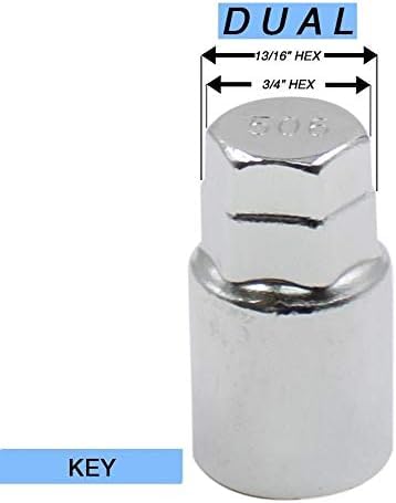 Image of Wheel Accessories Parts 4 Locks + Key M14x1.5 14x1.5 Thread OEM Style Wheel Locks 1.9 inch Long Chrome Dual Hex Key 13 /16 inch & 3 /4 inch Hex Hex Fits Land Rover Range Rover Range Rover Sport ｜ LR133529
