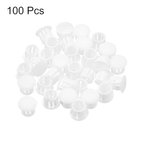 Image of MECCANIXITY 100PCS 10mm(3 /8 inch) White Plastic Hole Plugs, Flush Type Panel Hole Plugs Insert End Caps for Locking Hole Tubes Furniture Cabinet