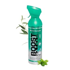 Boost Oxygen – Zuurstof – Natuurlijk, 95% Zuivere Zuurstof – Zuurstoffles voor Concentratie, Recuperatie, Energie, Stemming, Groot – 9L – Menthol-Eucalyptus