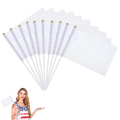 Mini Drapeau à Main Blanc,Drapeau De Pôle Miniature Blanc,14x21cm Drapeaux Des,Mini Drapeaux,Pour événements Sportifs Memorial Day Et Célébrations Nationales,10 Pièces