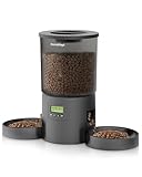 DomoMayli Automatic Dual Cats Feeder 2 Cats,Dual Power,Flexible Schedule Timer,6 Meals 12 Portions Per Day (Clear Black, ABS Double Bowls)