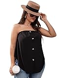WDIRARA Women's Plus Size Button Front Strapless Tube Top Sleeveless Tops Black 3XL