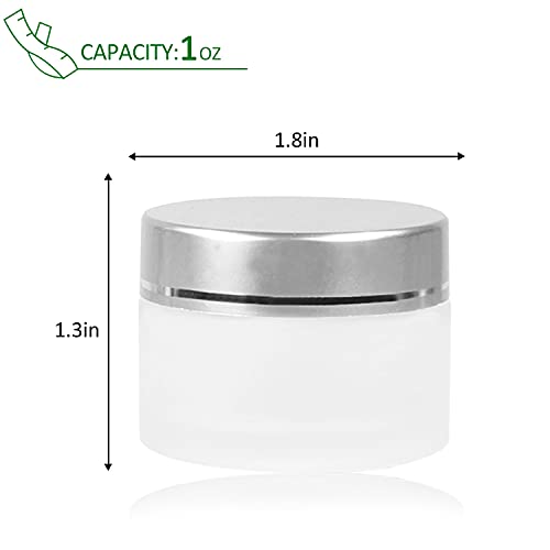 15 Pack 1oz/30g frosted Round Glass Jars - Empty Cosmetic Refillable Containers with Inner Liners, Silvery White Lids… - Image 3