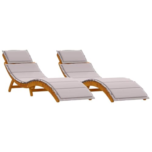 vidaXL Chaise Longue 2 pcs Taupe 184 x 55 x 64cm Bois d'acacia Massif, Transat d'extérieur stylé, Chaise Longue Moderne, Bain de Soleil résistant, Repose Jambes pour...
