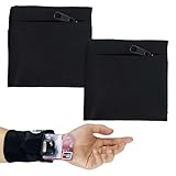 2 Stück Handgelenktasche Männer & Frauen, Schweißband Sport Wristband Handgelenk Tasche Geldbörse mit Reißverschluss Tragbar Handgelenk Brieftaschen für Basketball Laufen Sport (Schwarz)