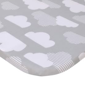 Image of NoJo Skip Hop Cozy-Up 2-in-1 Bedside Sleeper Grey and White Clouds 100% Cotton Fitted Bassinet Sheet