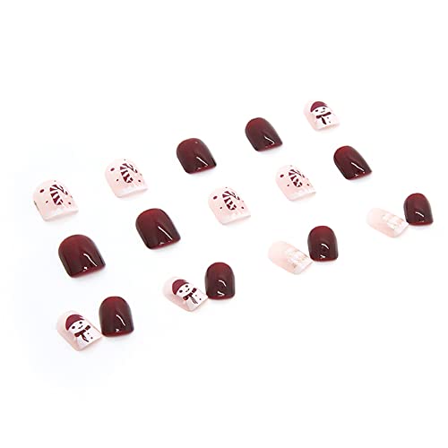 Wedity 24Pcs Christmas Tree Love Short Fake Nails Pearl Flowers Dog Rabbit Acrylic False Nails Press on Nails for Women Girls (K) - Image 4