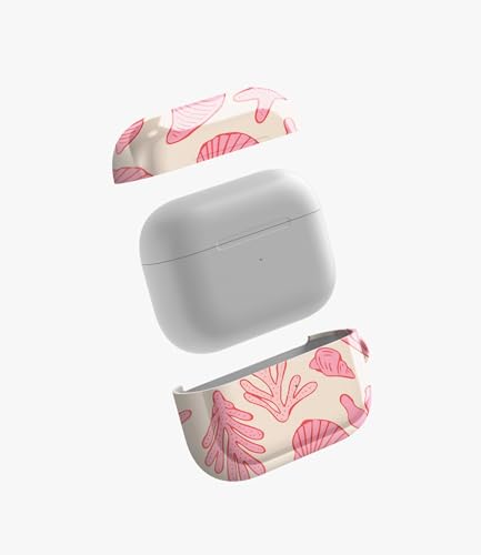 Image of Beachy Pink Glossy Case Compatible with AirPods 3, Cute Coral and Seashell Protective Hard Cover with Keychain Loop, Aesthetic Summer Ocean Earbud Accessories for Women and Girls