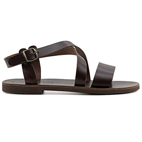 Size 10 Brown Emmanuela Greek Leather Gladiator Sandals For Men, Quality Handmade Men's Sandals With Adjustable Buckle Strap, Mens Strappy Summer Shoes #TOP2