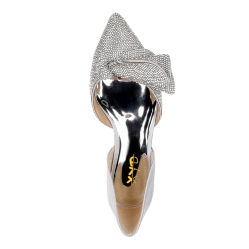 XYD Women Sparkle Pointed Toe Flats D'Orsay Slip On Slides Elegent Folded Bow Silk Satin Wedding Bridal Party Evening Comfort Shoes2