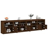 grey brown sideboard  Homgoday Sideboard with LED Lights Brown Oak 283x37x67 cm, Side Cabinet, Cupboard Storage Cabinet for Dining Living Room, Hallway and Kitchen, Home Office Furniture Furniture