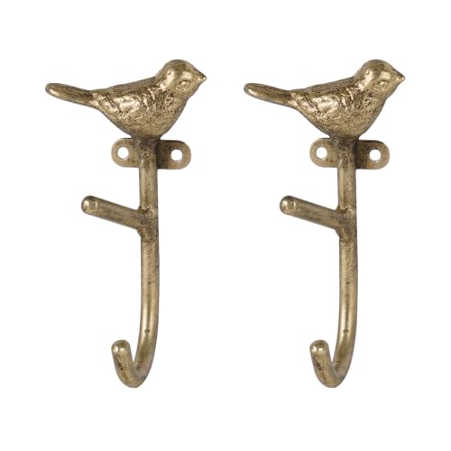 SOFFEE DESIGN 2pcs Metal Coat Hooks with Gold Little Bird Branch Shape, for Entryway, Bathroom, Bedroom Farmhouse Decoration