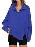 RUBZOOF Oversized Sweatshirt for Women Trendy Button Henley Neck Pullover Long Sleeve Tops Casual Fall Clothes Royal Blue M
