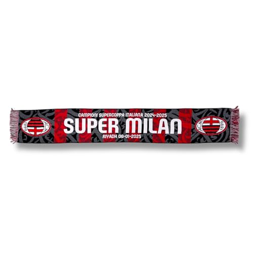 100% Acrilico Sciarpa Jacquard AC Milan, Sciarpa Celebrativa per la vincita della Supercoppa Italiana 24/25, prodotto ufficiale 100% acrilico, Made in Italy