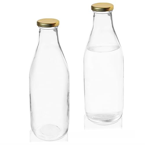 Image of Pure Source India. Milk; Water and Juice Glass Bottle with Air Tight Cap (Transparent; 1000 ml) - Set of 2