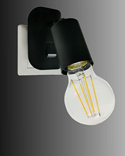 TRANGO 11-059 Lámpara LED enchufable con 1 bombilla LED E27 de 8W - 3000K blanco cálido, en negro mate *ANNA* lámpara de lectura, lámpara de cocina, luz de noche, lámpara de pared, lámpara enchufable Cover