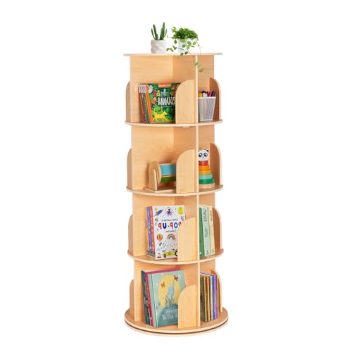 Image of OOOK Rotating Bookshelf for Kids & Adults, Spinning Bookshelf Tower with Large Capacity for Small Space, 360° Display 4 Tier Floor Small Round Corner Shelf for Library, Bedroom, Living Room, Office