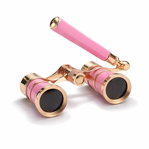 Opera Glasses Binoculars 3X25 Theater Binoculars with Foldable Handle for Adults Kids Women Small Portable Opera Glasses for Theater and Concert Viewing (Pink with Handle)