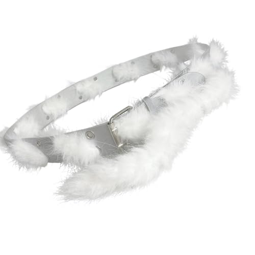 Ceinture en peluche blanche pour femme style rétro streetwear mode hiver chaud