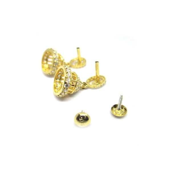Oval shape Leaf stud silver Jhumka Earrings with Crystal Drop Dangles, 92.5 Silver - Image 5