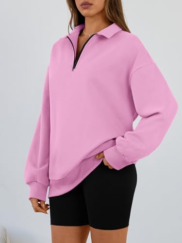 Image of Trendy Queen Women's Oversized Sweatshirts Half Quarter Zip Fleece Sweaters | Soft Cozy Zip Pullover, Comfort Warm Sweaters for Fall Winter, Fashion Mock Neck Outfits