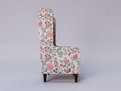 Image of WELL KNOWN Wooden Set of 2 Wing Chair with Ottoman | Wingback Chair for Living Room | Home Decor Furniture (White with Floral Pattern- 2)