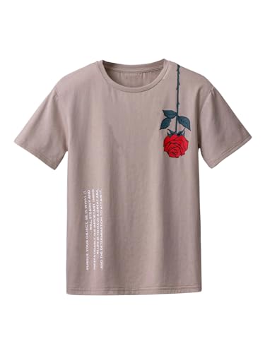 COZYEASE Boys' Graphic Tees Short Sleeve Crew Neck Casual Cool Shirts Summer T Shirts Apricot Rose 11-12Y