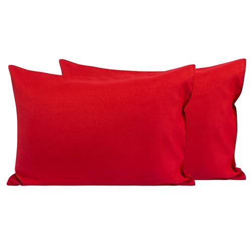 FLXXIE 2 Pack Microfiber Toddler Pillowcases, 14x20 Inches Fits Baby Pillow Sized 12x16, 13x18 or 14x20, Soft and Cozy Small Travel Pillow Covers with Envelope Closure, Red