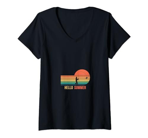 Donna T-shirt da pesca Hello Summer Happy Last Day School Maglietta con Collo a V