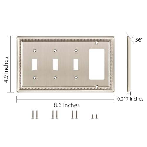 Image of Henne Bery Sunken Pearls Heavy Duty Decorative Wall Plate Switch Plate Outlet Cover (Triple Toggle /Single Decorator, Satin Nickel)