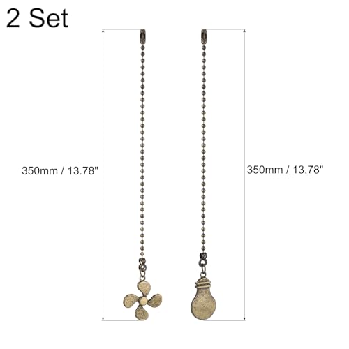 Image of uxcell 13 Inch Ceiling Fan Pull Chain Extender Sets, 4 Pcs Beaded Ball Fan Pull Chain with Decorative Light Bulb and Fan Cord for Ceiling Light Lamp Fan, Bronzy