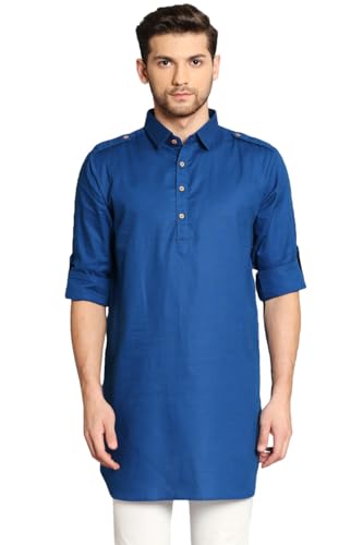 In-Sattva Men's Pullover Pathani Rollup Sleeve Kurta Tunic with Shoulder Strap
