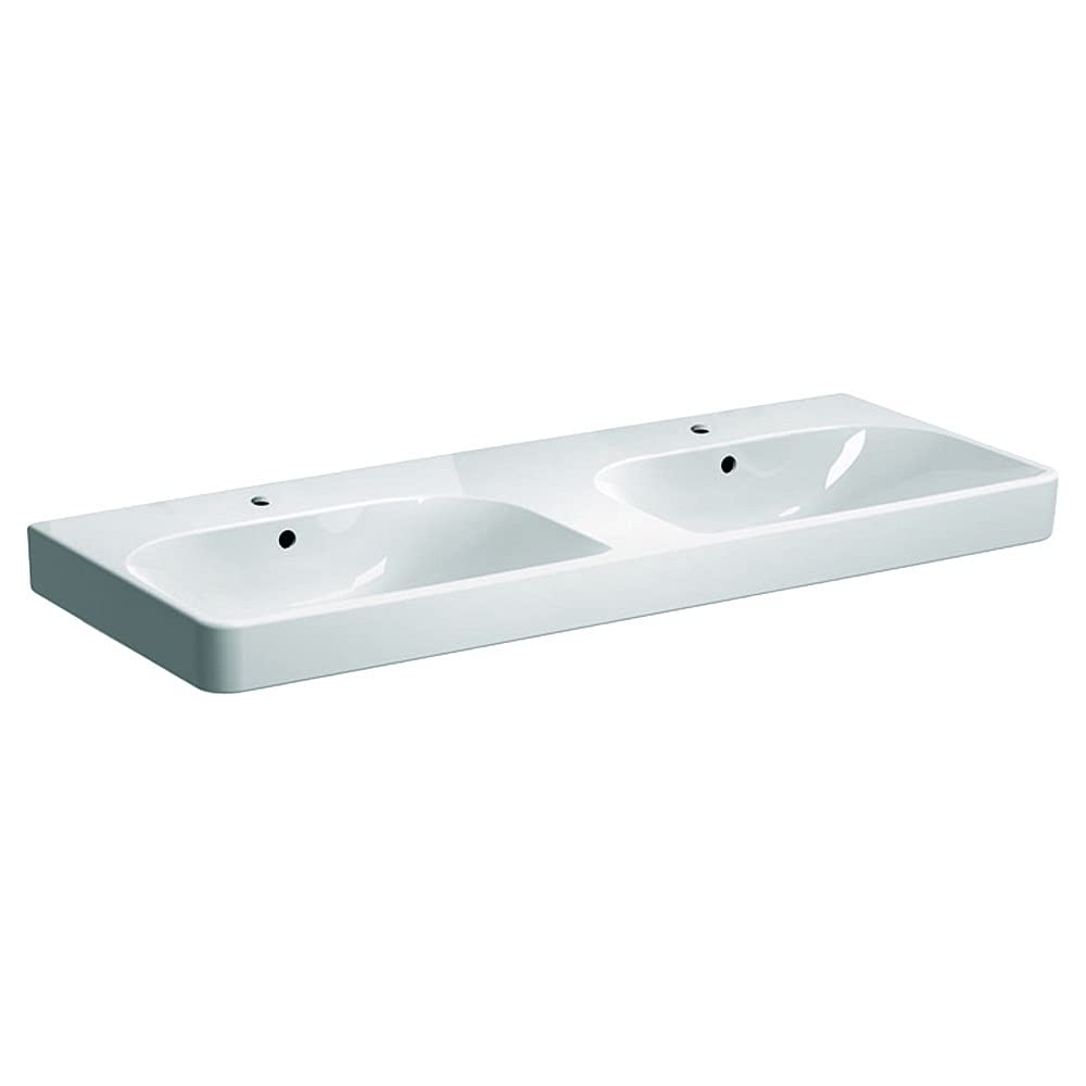 Geberit Doppelwaschtisch Smyle Square 120x48cm, m Hahnloch, mit Überlauf, weiß