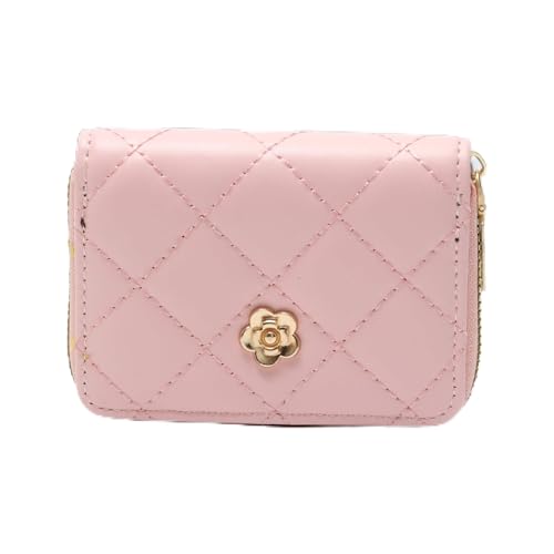 1 bolsa para dinheiro, capa de cartão estilo chanel, 3 dobras, couro PU, rosa, 11 x 9 cm