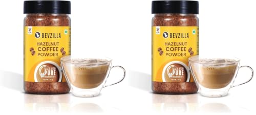 Image of Bevzilla 75g Hazelnut Flavored Coffee Powder Jar | Premium Arabica Coffee | Ideal for Espresso, Latte & Cappuccino | Hot & Cold Coffee Brews (Pack of 2)