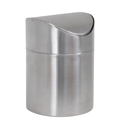 MSV Tischmülleimer Tischabfalleimer Abfallbehälter Küchenabfalleimer Edelstahl Schwingdeckel Maße (ØxH): 12 x 16,5 cm