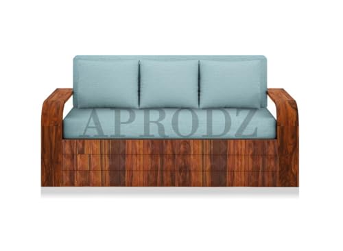 Image of APRODZ Solid Sheesham Wood Sofa Cum Bed 3 Seater with Side Storage Velevt Fabric Cushions Perfect Sofa Furniture for Home Living Office Room and Guests (Honey Finish 75x69x30-Inch)