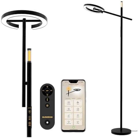 GLOWRIUM Smart Floor Lamp with Remote,Led Floor Lamp with APP,Stepless Dimmable Reading Floor Lamp 2700-6500K,Circadian Rhythm,Timer,Countdown,Modern Bright Floor Lamp for Living Room Bedroom Office Cover