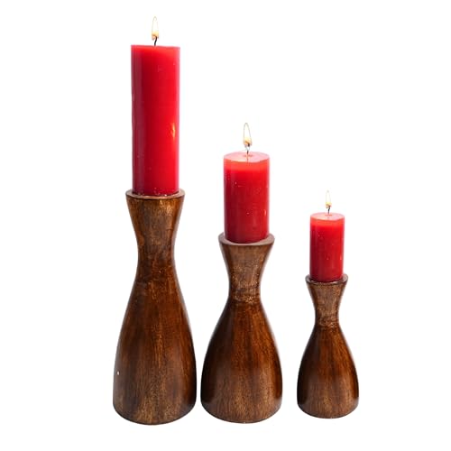 Wood Rustic Candle Holder for Pillar Candle Set of 3,Farmhouse