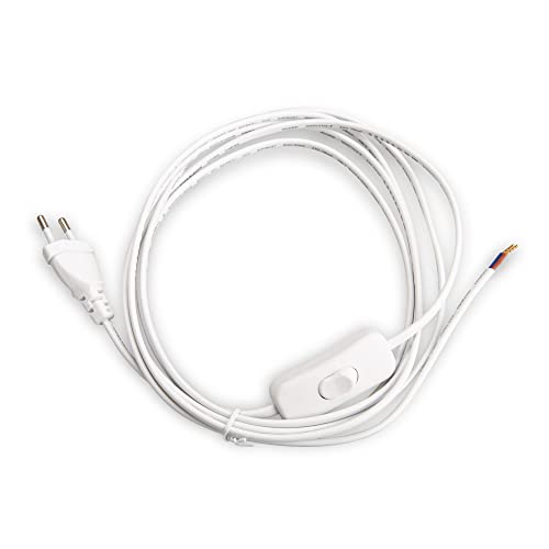 Mextronic Netzkabel 3 m Schuko Schutzkontaktstecker + Schalter 300SW Weiß offenes Ende Cover