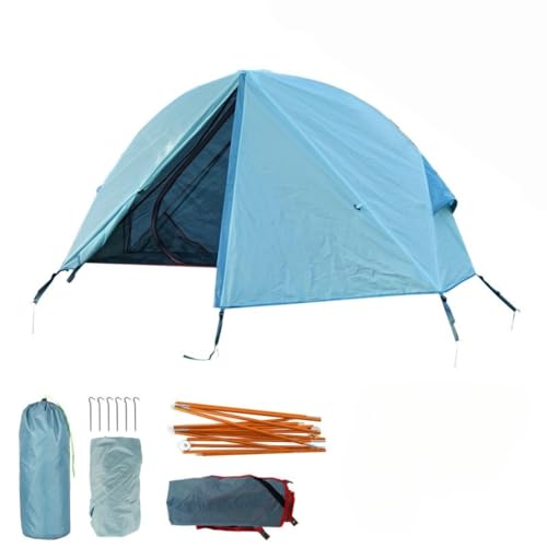 折りたたみ式ポータブルアルミ合金製1人用キャンプテント、ト ベビーベッド用 軽量 防水テント 耐候性、耐紫外線性、ドア キャンプ バックパッキング 旅行 (ブルー)