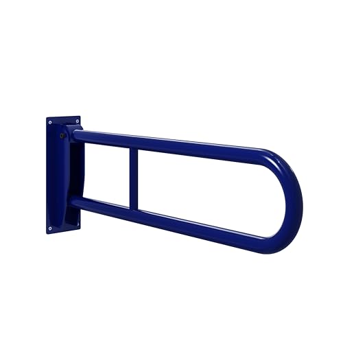 Flode Drop Down Grab Bar – Blue Wall Mounted Folding Support Rail for Disabled & Elderly Heavy Duty Bathroom Safety Grab Rail for Toilets & WCs
