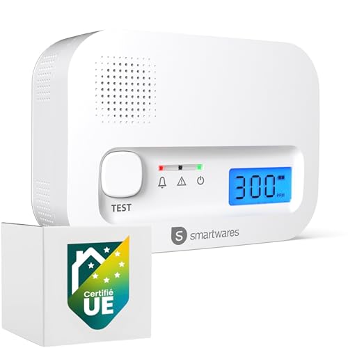 Smartwares Détecteur de monoxyde de Carbone FGA-13041 - Capteur 10 Ans - avec écran et Bouton de Test