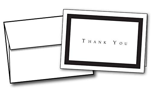 Formal Black Thank You Note Cards - 48 Cards & Envelopes - Great for Anniversary, Wedding, and Graduation Thank You