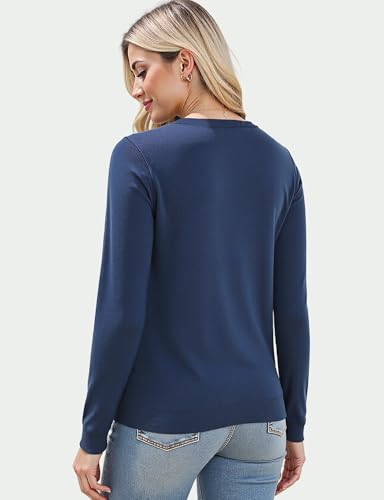 Image of Long Sleeve Knit Lightweight Sweaters Pullover V Neck Basic Spring Fall Sweaters for Women Soft Casual Tops
