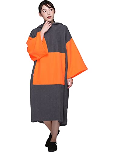 PONTAPES(ポンタペス) お着替え タオルポンチョ サーフポンチョ PPON-510 ダークグレー×オレンジ メンズ レディース サーフィン ビーチタオル サウナポンチョ お着替えポンチョ ラップタオル プール アウトドア
